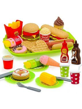 26PCS Pretend Play Kitchen Food Set - Fun Dessert & Fast Food Toys for Kids 3-5